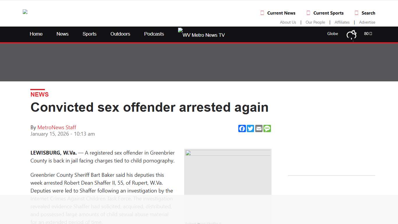 Convicted sex offender arrested again - WV MetroNews