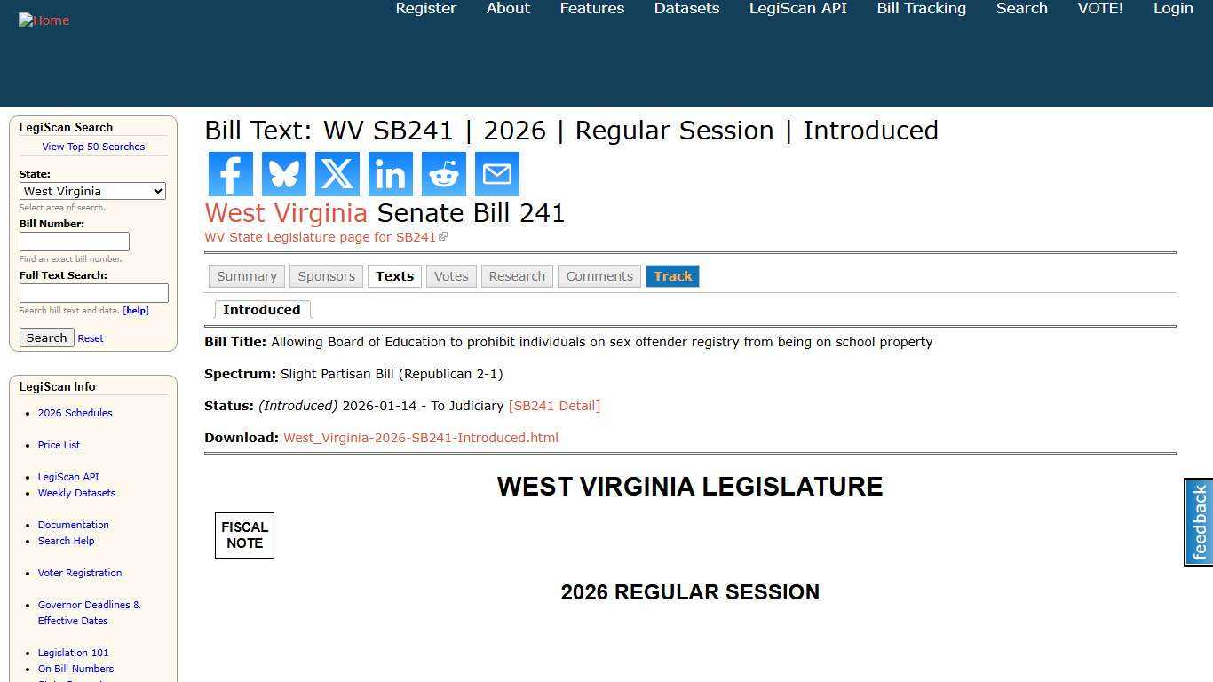 Bill Text: WV SB241 | 2026 | Regular Session | Introduced | LegiScan