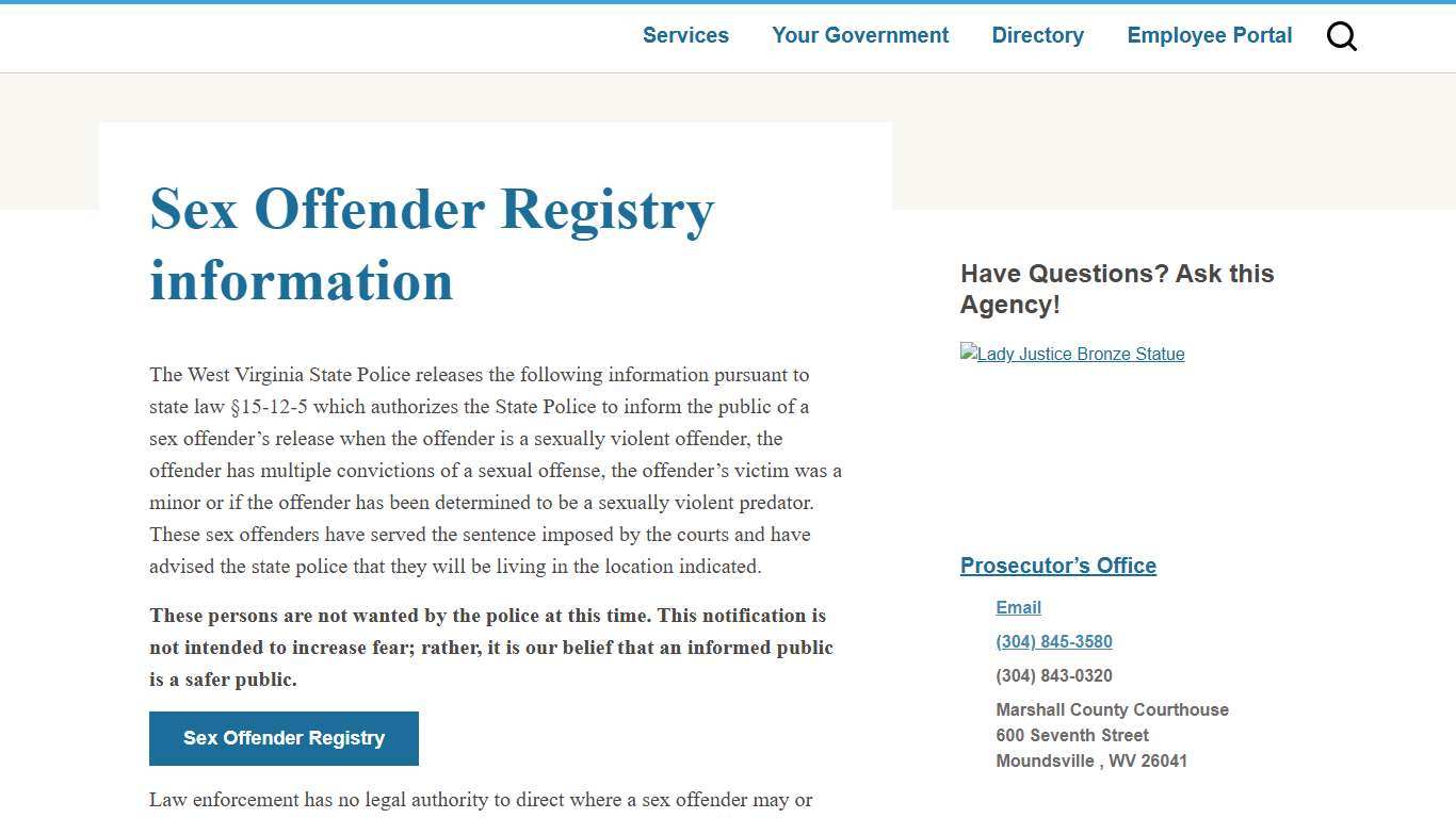 Sex Offender Registry information - Marshall County Commission